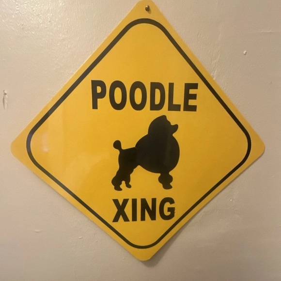 POODLE XING Large Vintage Metal Poodle Dog Crossing Sign 12” X 12” Very Nice! - Picture 1 of 6